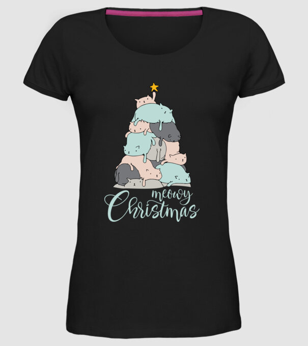 Meowy Christmas model negru pe tricou