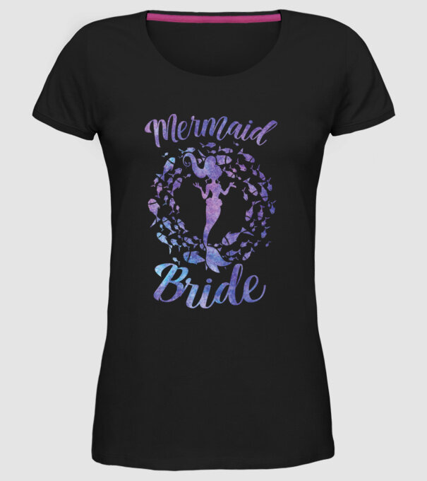 Mermaid bride aquarell model negru pe tricou