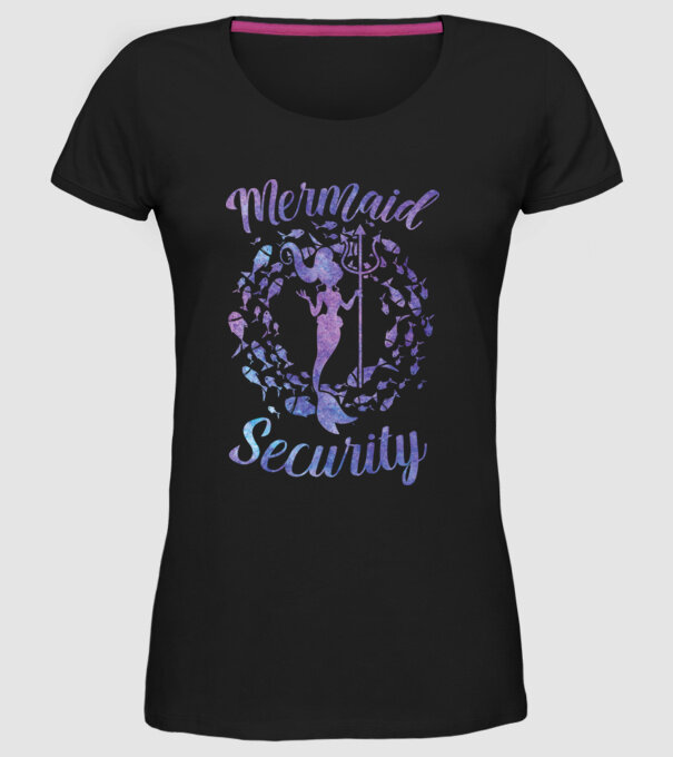 Mermaid Security girls aquarell model negru pe tricou