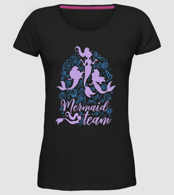 MermaidTeam model negru pe tricou