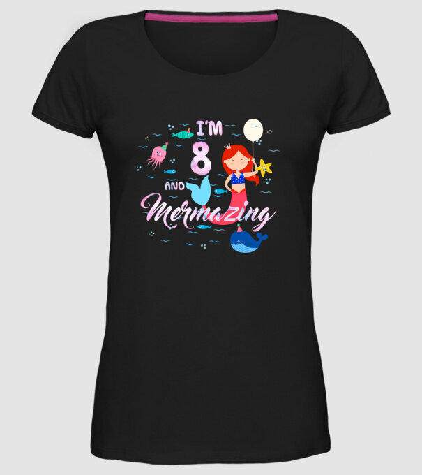 Mermazing Birthday 8 model negru pe tricou