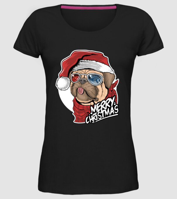 Merry Christmas Mopsz model negru pe tricou