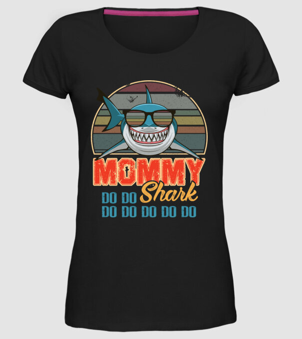 Mommy Shark model negru pe tricou