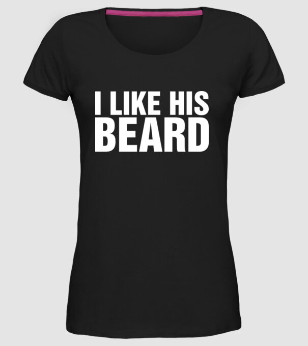Motiv cuplu I like his beard model negru pe tricou