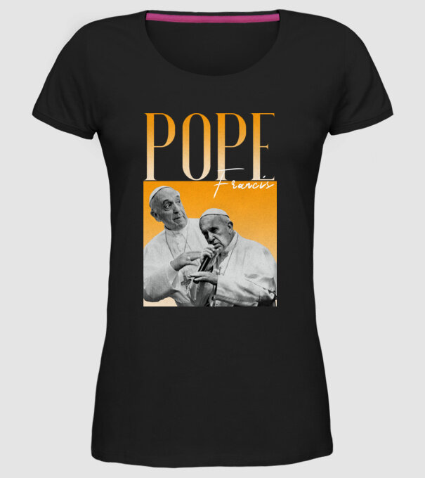 Pope Frances 90s poster model negru pe tricou