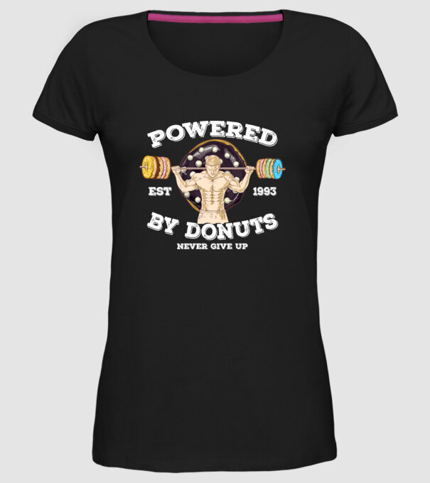 Powered by donuts model negru pe tricou