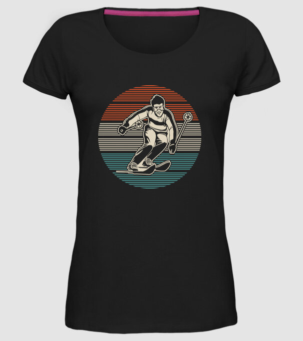 Retro circle ski model negru pe tricou