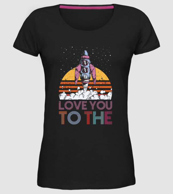 Retro vintage love you to the moon and back ROCKET model negru pe tricou
