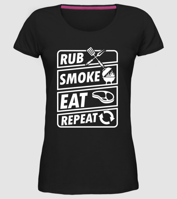 Rub Smoke Eat Repeat model negru pe tricou
