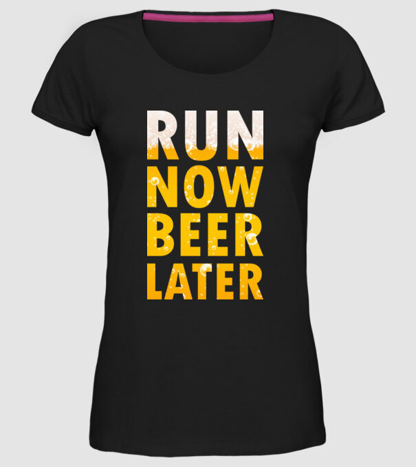 Run now beer later model negru pe tricou