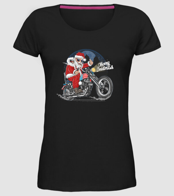 Santa Motocicletă Merry Christmas model negru pe tricou