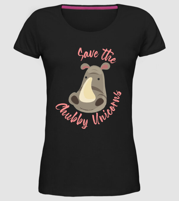 Save the chubby unicorns model negru pe tricou