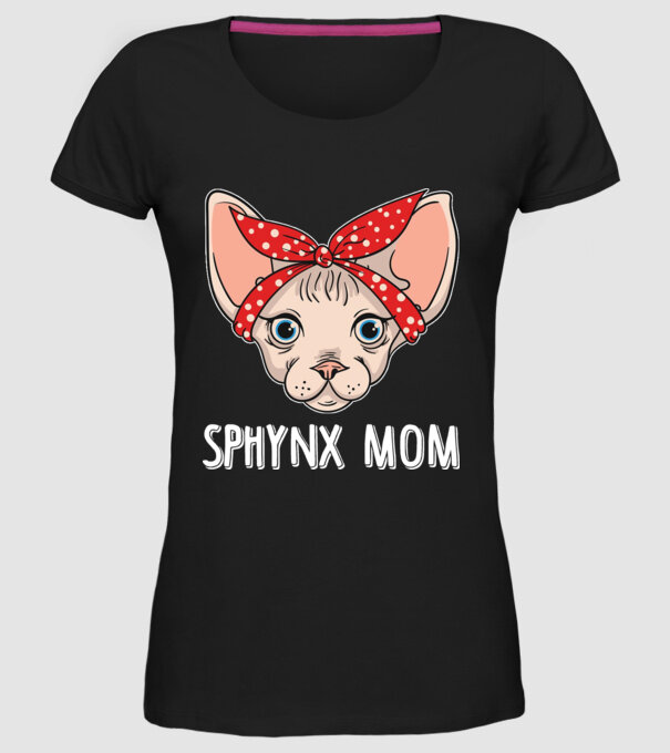 sphynx mom model negru pe tricou