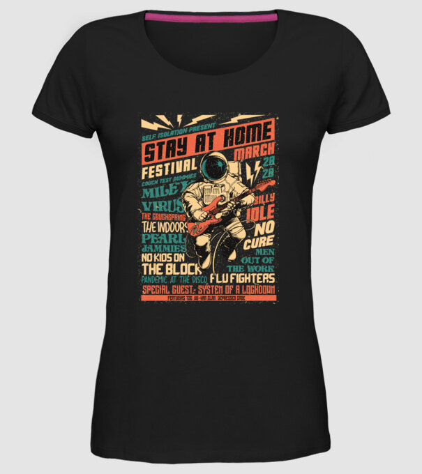 Stay at home festival model negru pe tricou