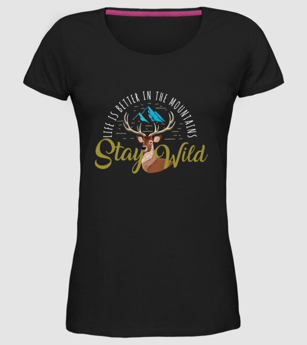 Stay wild model negru pe tricou