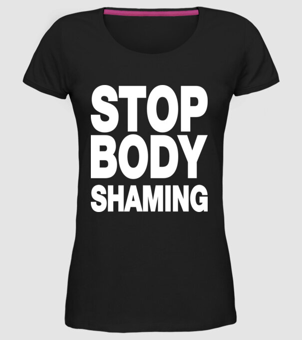 Stop body shaming helvetica model negru pe tricou