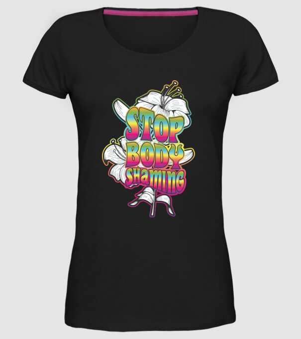 Stop body shaming lily model negru pe tricou