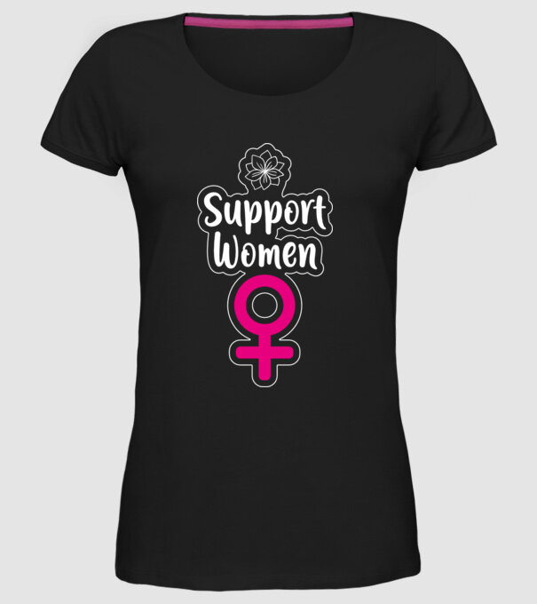 Support Women model negru pe tricou