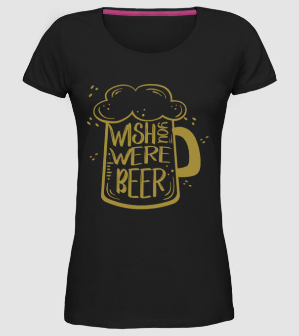 Wish u were beer model negru pe tricou