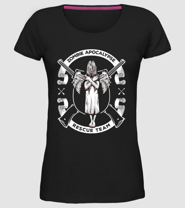 Zombie apocalypse rescue team angel model negru pe tricou