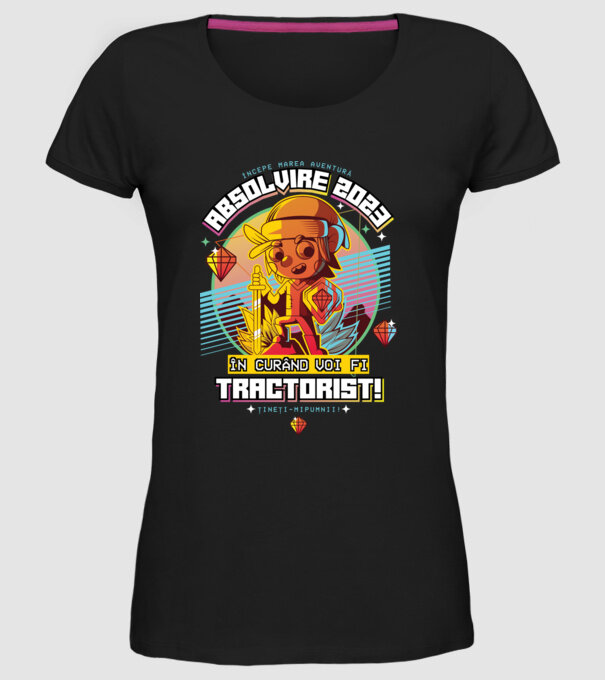 absolvire 2023 tractorist model negru pe tricou