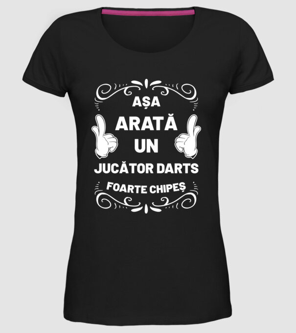 Așa arată un JUCĂTOR DARTS foarte chipeș model negru pe tricou