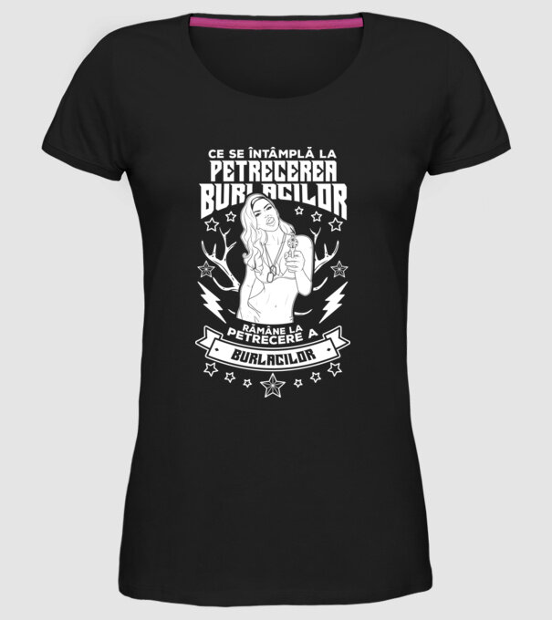Ce se întâmplă la petrecerea burlacilor, rămâne la petrecere a burlacilor model negru pe tricou