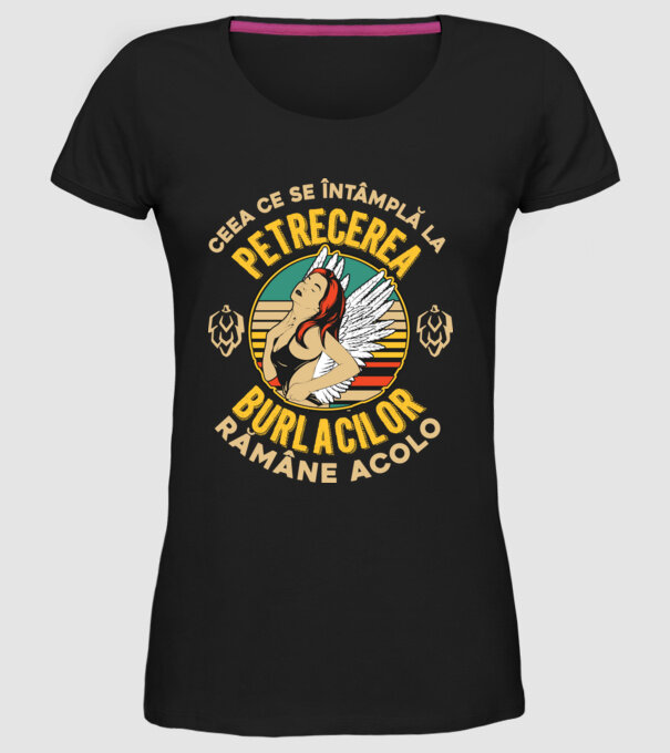 Ceea ce se întâmplă la petrecerea burlacilor rămâne la petrecerea burlacilor model negru pe tricou