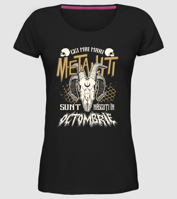 Cei mai mari metaliști sunt născuți în octombrie. model negru pe tricou