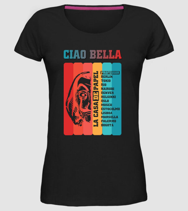 ciao bella retro model negru pe tricou
