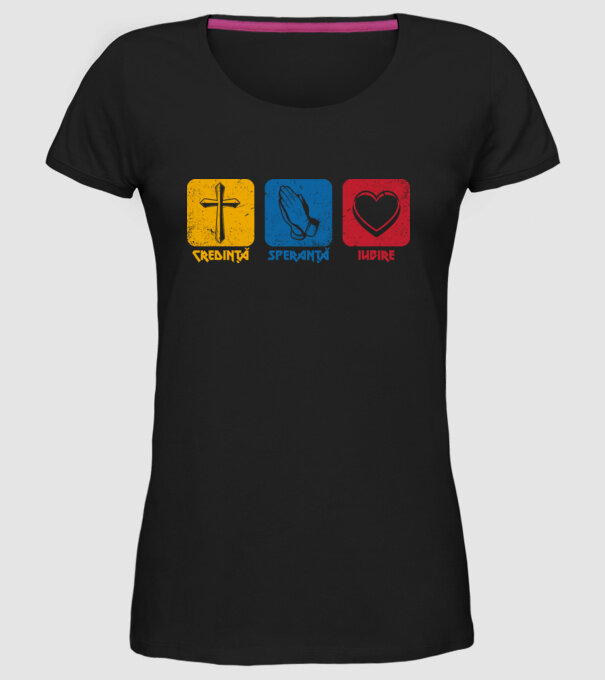 credință speranță iubire model negru pe tricou