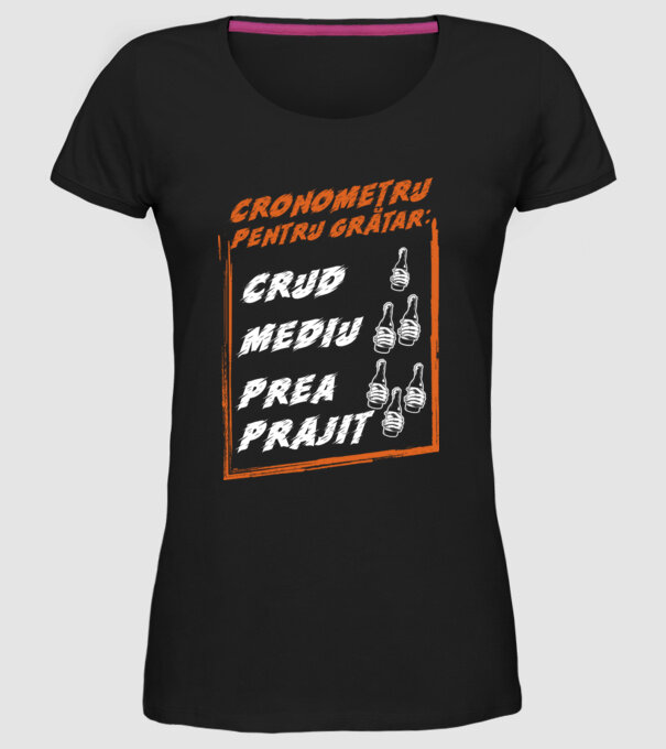 cronometru pentru grătar: crud, mediu, prea prăjit model negru pe tricou