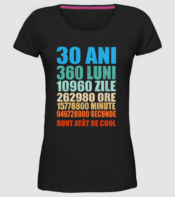 De 30 ani - luni - zile - ore - minute - secunde - sunt atât de cool model negru pe tricou