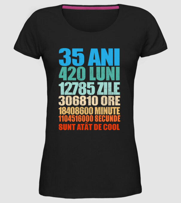 De 35 ani - luni - zile - ore - minute - secunde - sunt atât de cool model negru pe tricou
