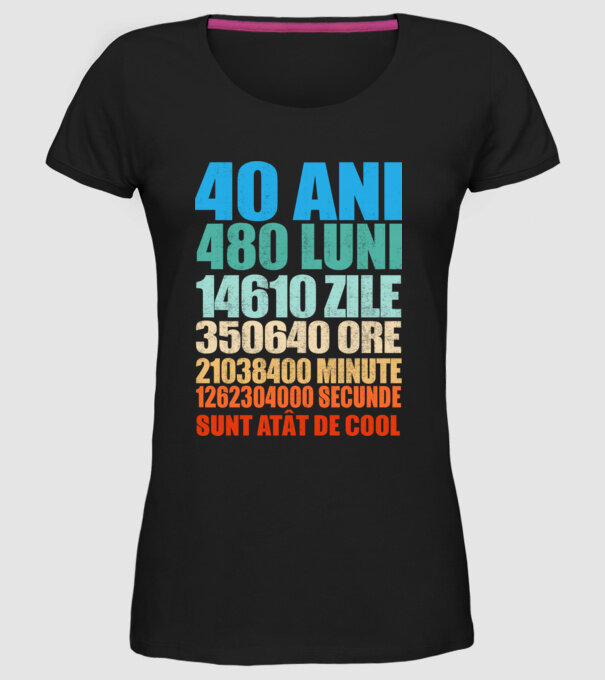 De 40 ani - luni - zile - ore - minute - secunde - sunt atât de cool model negru pe tricou