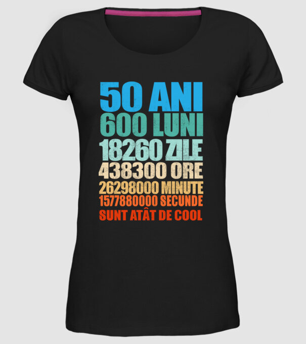 De 50 ani - luni - zile - ore - minute - secunde - sunt atât de cool model negru pe tricou