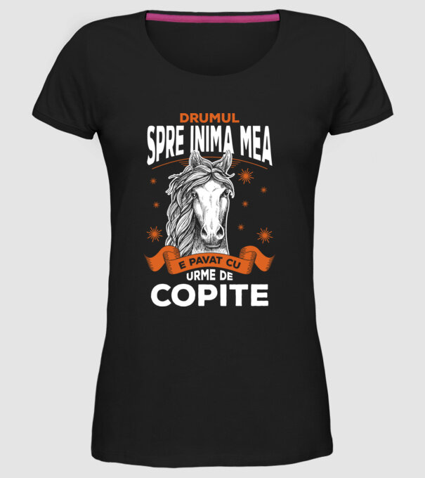drumul spre inima mea e pavat cu urme de copite model negru pe tricou