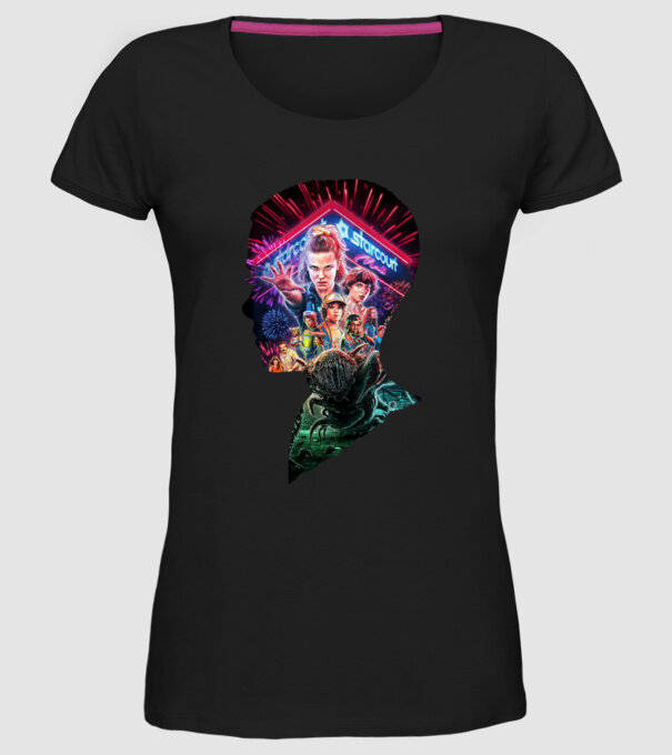 eleven poster head model negru pe tricou