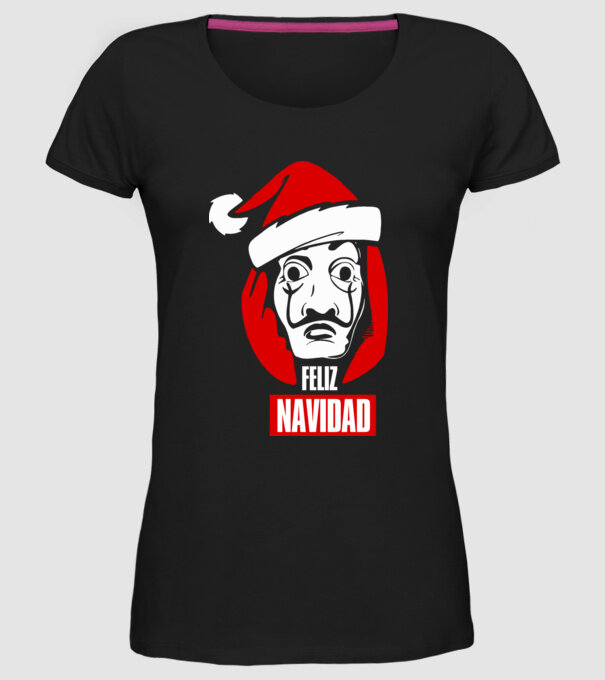 feliz navidad merry christmas money heist model negru pe tricou