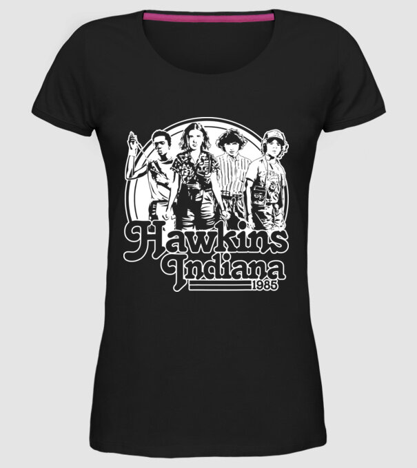 hawkins indiana stranger things2 model negru pe tricou