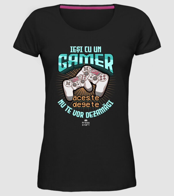 Ieși cu un gamer - aceste degete nu te vor dezamăgi model negru pe tricou