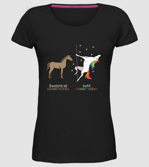 Înainte de cosmetician După cosmetician model negru pe tricou