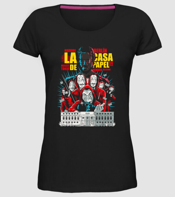 La casa de papel ilutración model negru pe tricou
