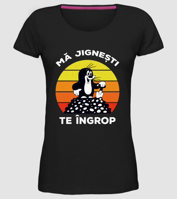 mă jignești, te îngrop model negru pe tricou