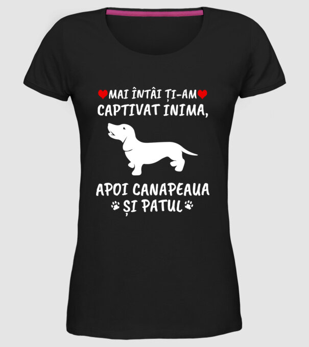 Mai întâi ți-am captivat inima, apoi canapeaua și patul model negru pe tricou