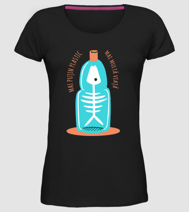 mai puțin plastic, mai multă viață model negru pe tricou