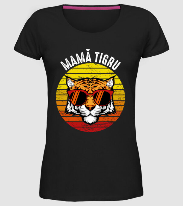 mamă tigru model negru pe tricou