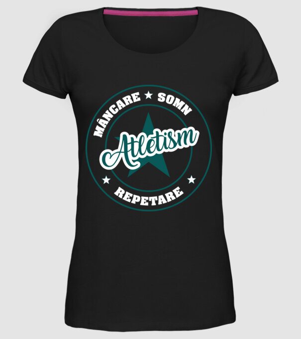 mâncare somn repetare ATLETISM model negru pe tricou