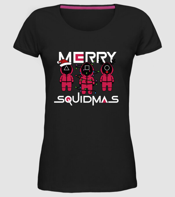 Merry squidmas model negru pe tricou