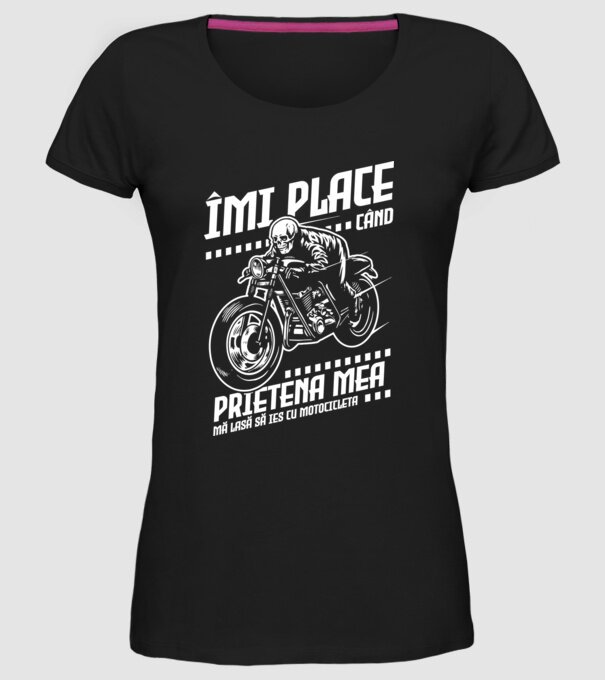 îmi place când prietena mea mă lasă să ies cu motocicleta model negru pe tricou